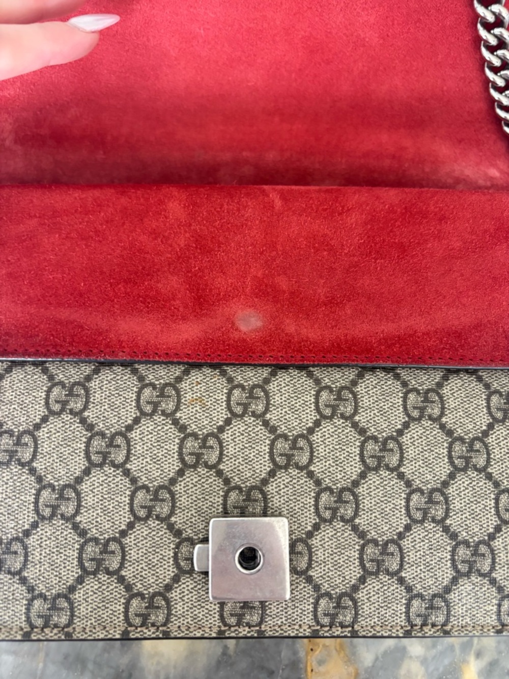 CERTIFIED GUCCI Dionysus Beige GG Supreme Canvas Shoulder Bag Red Suede Stripe ! - Picture 9 of 15